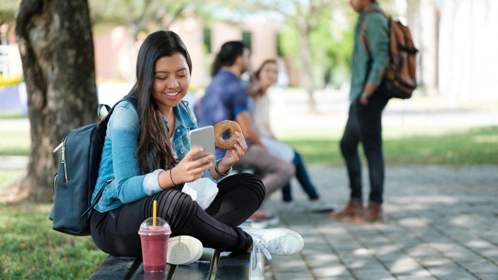 college students calm and relaxed in a college town